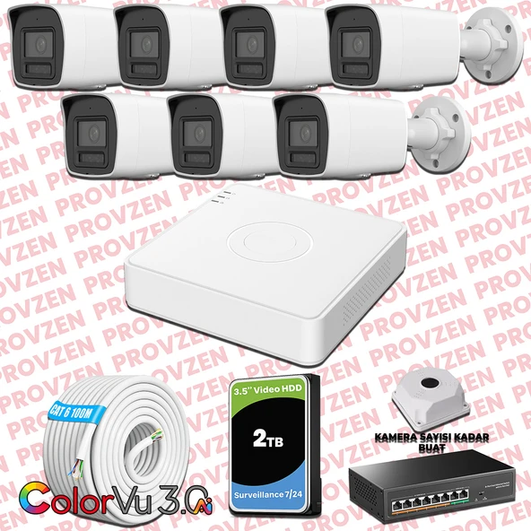 Provzen Hikvision 7 Kameralı 4MP IP ColorVu 3.0 Güvenlik Sistemi AI İnsan Araç Algılama Mikrofon ve Işıklı Alarm ürün görseli 1