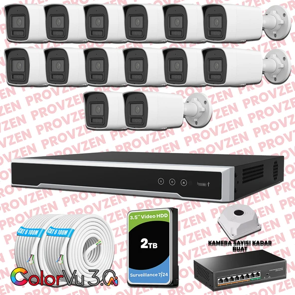 Provzen Hikvision 14 Kameralı 4MP IP ColorVu 3.0 Güvenlik Sistemi AI İnsan Araç Algılama Mikrofon ve Işıklı Alarm ürün görseli 1