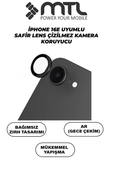 iPhone 16E Uyumlu Safir Lens Çizilmez Dayanıklı Kamera Koruyucu ürün görseli 1