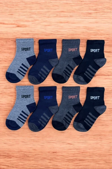 8 Çift Burun Dikişsiz Sport Desenli Çocuk Soket ürün görseli 1