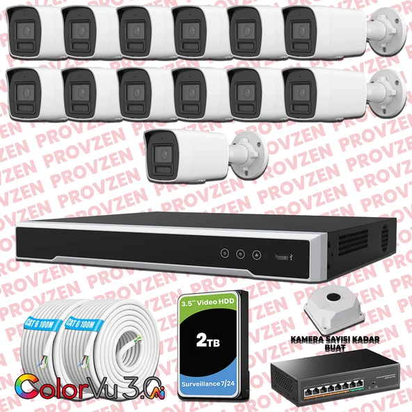 Provzen Hikvision 13 Kameralı 4MP IP ColorVu 3.0 Güvenlik Sistemi AI İnsan Araç Algılama Mikrofon ve Işıklı Alarm ürün görseli 1