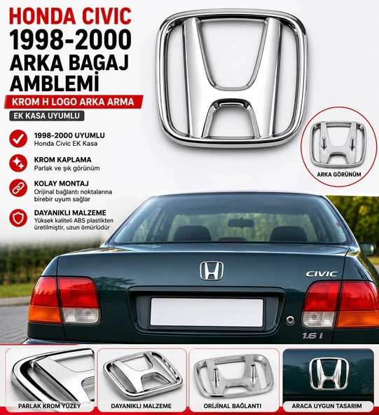 Honda Civic 1998-2000 Arka Bagaj Amblemi Krom H Logo Arka Arma EK Kasa Uyumlu ürün görseli 1