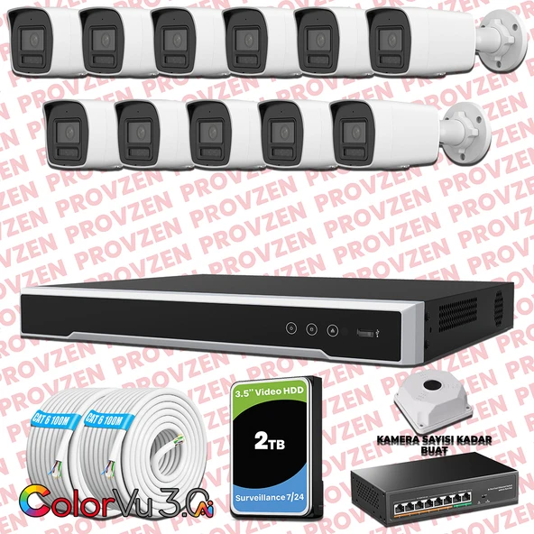 Provzen Hikvision 11 Kameralı 4MP IP ColorVu 3.0 Güvenlik Sistemi AI İnsan Araç Algılama Mikrofon ve Işıklı Alarm ürün görseli 1