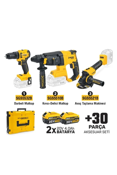 Sgs Combo Set 3 Parça (Darbeli Matkap/Kırıcı-Delici Matkap/Avuç Taşlama Makinesi) ürün görseli 1