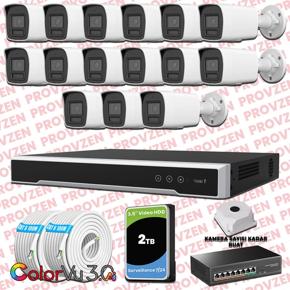 Provzen Hikvision 15 Kameralı 4MP IP ColorVu 3.0 Güvenlik Sistemi AI İnsan Araç Algılama Mikrofon ve Işıklı Alarm ürün görseli 1