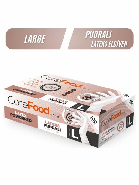 Corefood Pudralı Lateks Eldiven L 100 Adet ürün görseli 1