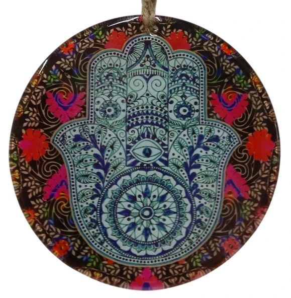 Cam Fatma Ana Eli Duvar Süsü - Mandala Desenli Bereket ve Nazar Dekoru - 16 cm ürün görseli 1