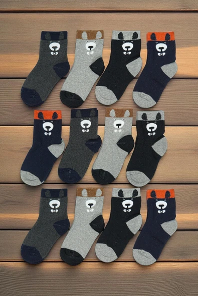 12 Çift Burun Dikişsiz Panda Desenli Kışlık Kalın Havlu Erkek Çocuk Soket Çorap ürün görseli 1