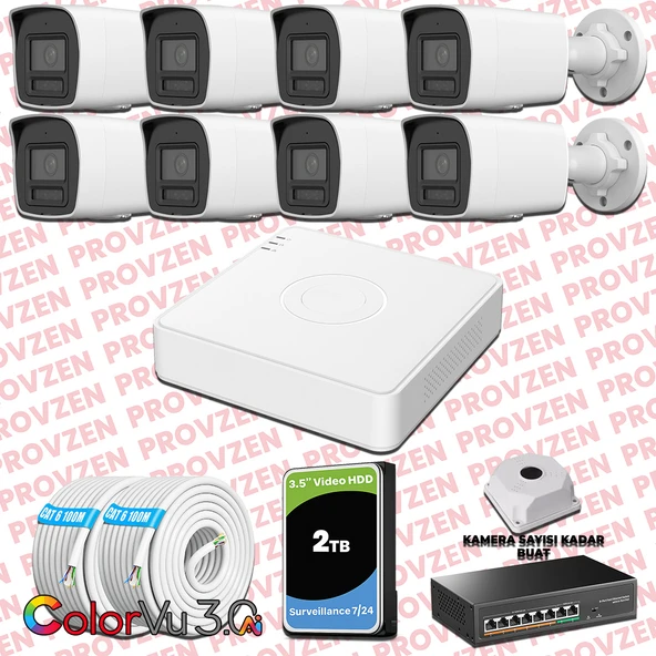 Provzen Hikvision 8 Kameralı 4MP IP ColorVu 3.0 Güvenlik Sistemi AI İnsan Araç Algılama Mikrofon ve Işıklı Alarm ürün görseli 1