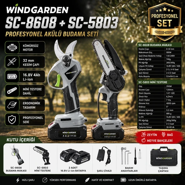 WindGarden SC 8608 + SC 5803 Akülü Budama Makası ürün görseli 1