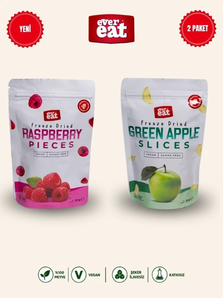Evereat Frambuaz-Elma Freeze Dry Meyve Cipsi 2'li Paket Doğal Sağlıklı Atıştırmalık ürün görseli 1