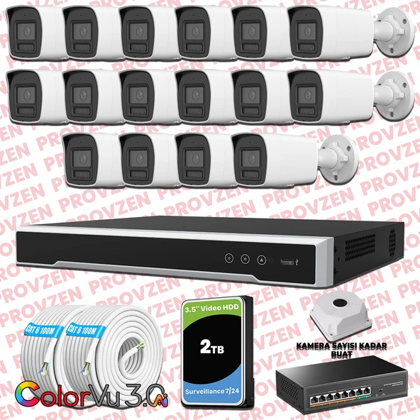 Provzen Hikvision 16 Kameralı 4MP IP ColorVu 3.0 Güvenlik Sistemi AI İnsan Araç Algılama Mikrofon ve Işıklı Alarm ürün görseli 1