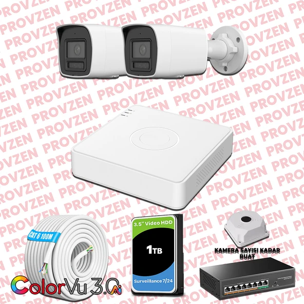 Provzen Hikvision 2 Kameralı 4MP IP ColorVu 3.0 Güvenlik Sistemi AI İnsan Araç Algılama Mikrofon ve Işıklı Alarm ürün görseli 1