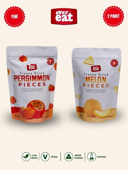 Evereat Cennet Hurması-Kavun Freeze Dry Meyve Cipsi 2'li Paket Doğal Atıştırmalık ürün görseli 1