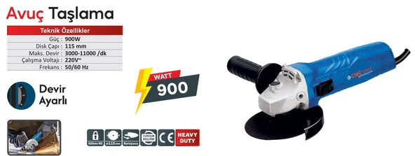 Cmc Devir Ayarlı Avuç Taşlama 115 Mm 900 W ürün görseli 1
