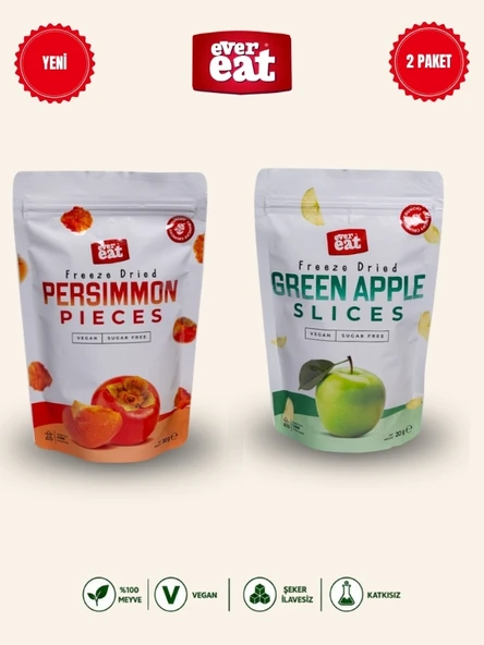 Evereat Cennet Hurması-Elma Freeze Dry Meyve Cipsi 2'li Paket Doğal Atıştırmalık ürün görseli 1