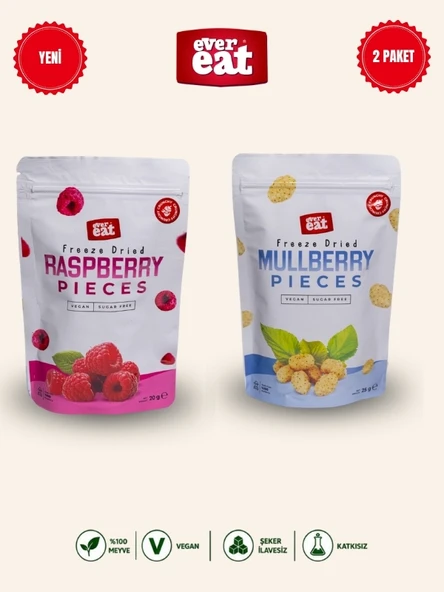 Evereat Frambuaz-Dut Freeze Dry Meyve Cipsi 2'li Paket Doğal Atıştırmalık Seti ürün görseli 1