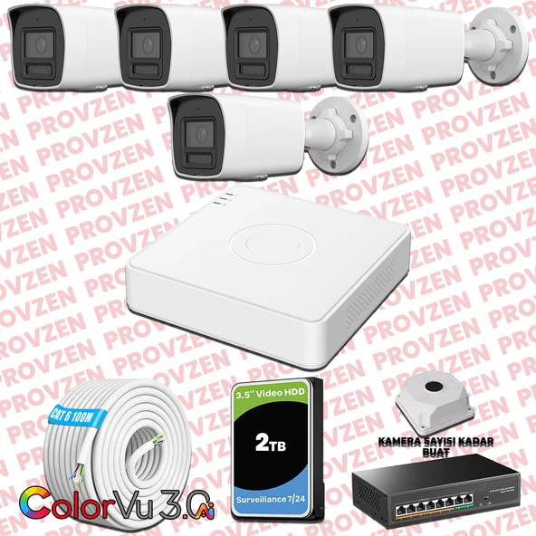 Provzen Hikvision 5 Kameralı 4MP IP ColorVu 3.0 Güvenlik Sistemi AI İnsan Araç Algılama Mikrofon ve Işıklı Alarm ürün görseli 1