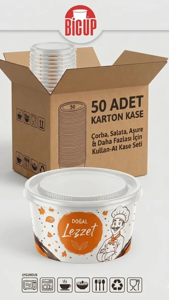 50 Adet Kapaklı Karton Kase Çorba Salata Aşure Yemek Kasesi Piknik Tabağı 14 Oz Karton Kase Isıya Dayanıklı Parti Organizasyon Kasesi ürün görseli 1
