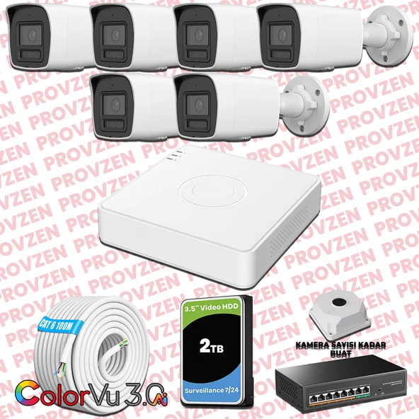 Provzen Hikvision 6 Kameralı 4MP IP ColorVu 3.0 Güvenlik Sistemi AI İnsan Araç Algılama Mikrofon ve Işıklı Alarm ürün görseli 1