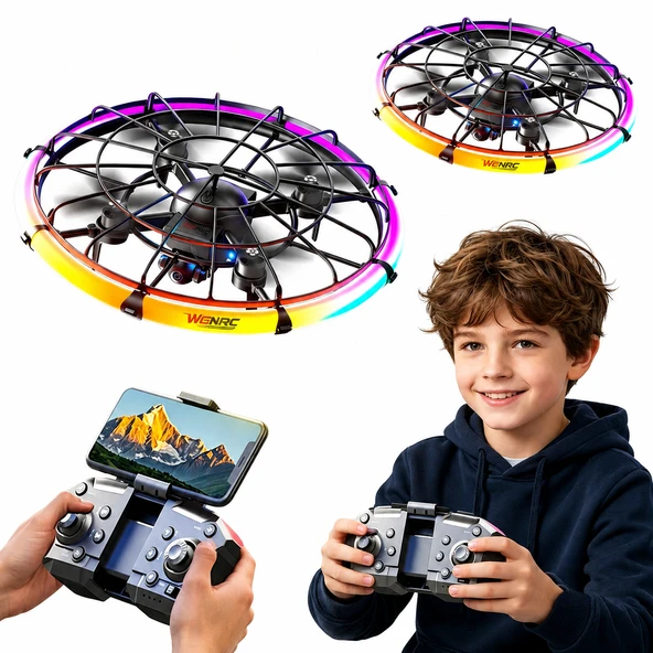UFO Tasarımlı RGB LED Işıklı HD Kameralı Drone Koruma Kafesli ürün görseli 1
