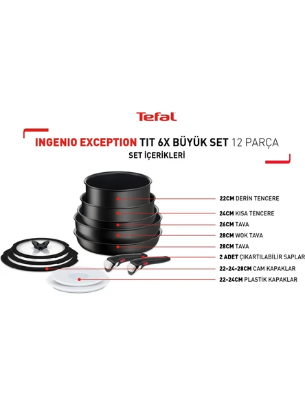 Tefal Ingenio Exception Titanyum 6X 12 Parça Büyük Tava Tencere Seti ürün görseli 1