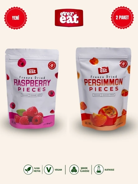 Evereat Frambuaz-Cennet Hurması Freeze Dry Meyve Cipsi 2'li Paket Doğal Atıştırmalık ürün görseli 1