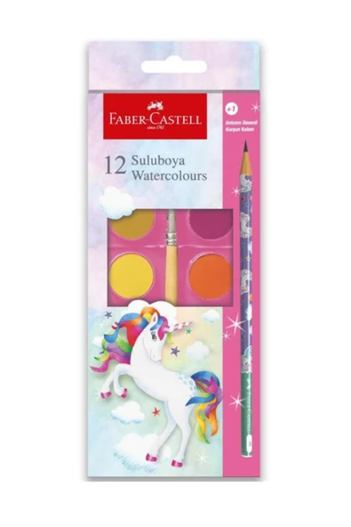 Unicorn Büyük Boy Sulu Boya 12’li + 1 Kurşun Kalem Hediyeli ürün görseli 1