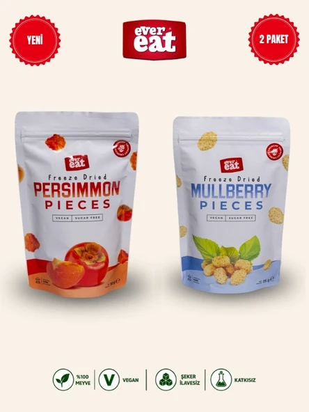 Evereat Cennet Hurması-Dut Freeze Dry Meyve Cipsi 2'li Paket Doğal Atıştırmalık ürün görseli 1