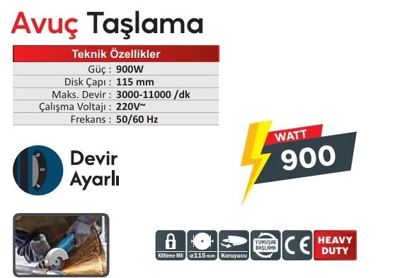 Cmc Devir Ayarlı Avuç Taşlama 115 Mm 900 W - Resim 3