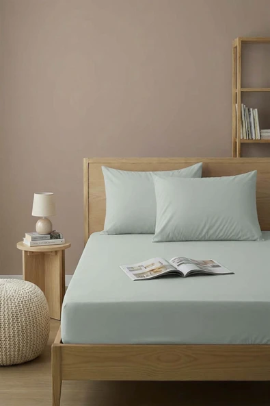 Açık Yeşil Pamuklu Çift Kişilik Lastikli Çarşaf 160x200 ürün görseli 1