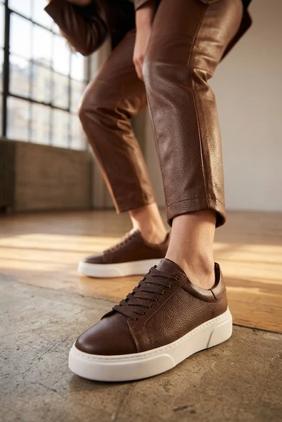 Solmaz Tmmy Kahve Hakiki Deri Sneaker Ayakkabı ürün görseli 1