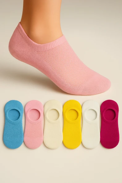 6 Çift Burun Dikişsiz Kız Çocuk Sneakers Görünmez Çorap ürün görseli 1