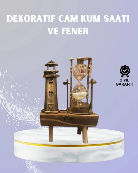 Ahşap Kum Saati ve Deniz Feneri Figürü Bir Arada – Ev & Ofis Dekorasyonu ürün görseli 1