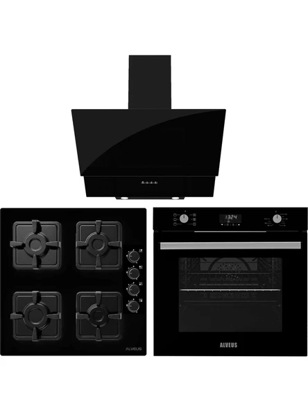 Alveus Siyah Cam Ankastre Set - 04 (Kls 670 + Mfa 627 + Mod 3000) ürün görseli 1
