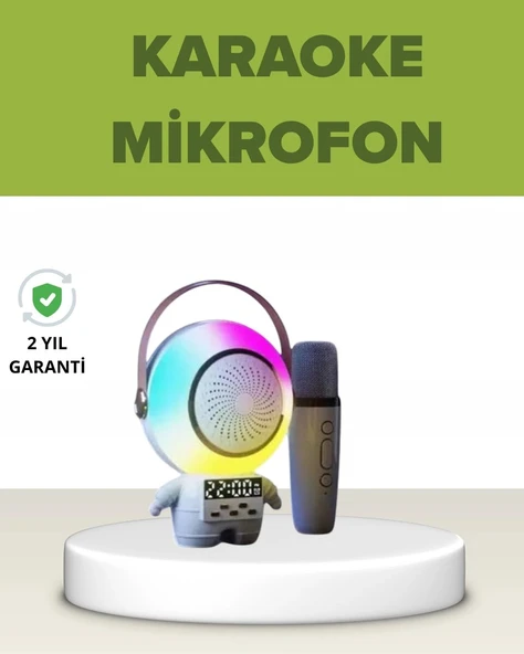 Astronot Tasarımlı Bluetooth Speaker ve Kablosuz Mikrofon Karaoke Seti ürün görseli 1