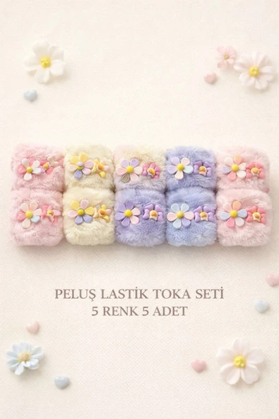6'lı Figürlü Pastel Renkli Peluş Lastik Toka ürün görseli 1