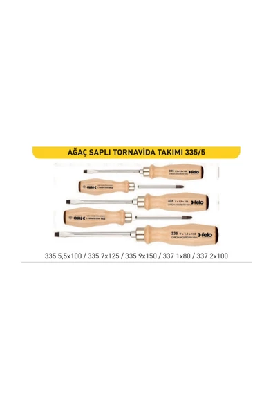 FELO 5 Parça Ağaç Saplı Tornavida Takımı 335/5 NGY Store ürün görseli 1