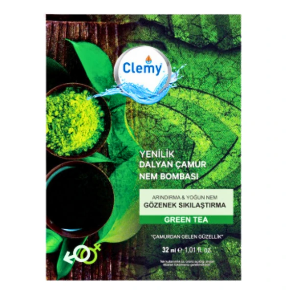 Clemy Dalyan Çamur Nem Bombası Gözenek Sıkılaştırma Arındırma ve Yoğun Nem Green Tea Maskesi Tek Kullanımlık 32 Ml ürün görseli 1