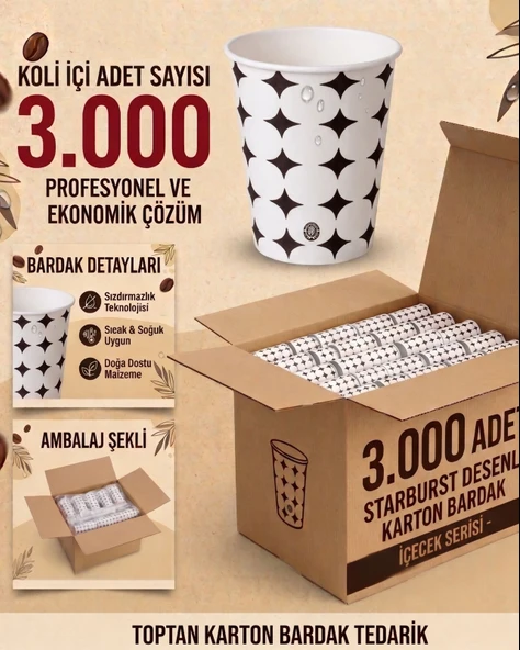 3.000 Adet Karton Bardak 7 Oz Sızdırmaz Vending Modeli Çay Kahve Meşrubat Bardağı Kullan At Parti Bardağı ürün görseli 1