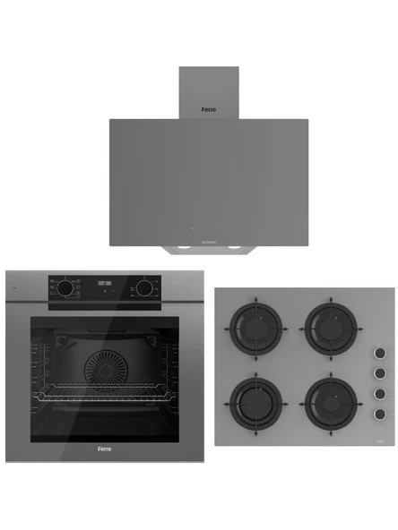 Ferre Artline Gri Ankastre Set (D079-SA Gri Davlumbaz - CS208-FA 60 cm Gri Ocak - QEP63CPR Fryart Fırın) ürün görseli 1