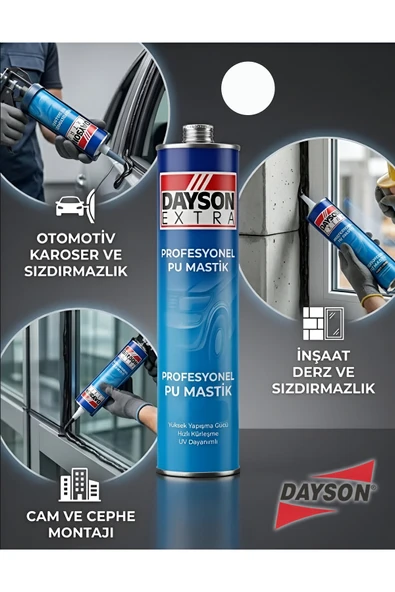 DAYSON Extra Poliüretan Mastik Silikonize Yapıştırıcı Beyaz 280 ml – Güçlü ve %100 Su Geçirmez ürün görseli 1