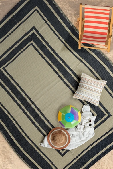 Savana XL Plaj Kamp Karavan Piknik Bahçe Halısı Balkon Teras Hasır Mat Savan Halı 240x330  Siyah ürün görseli 1