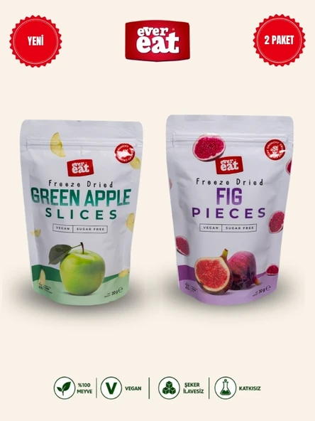 Evereat Elma-İncir Freeze Dry Meyve Cipsi 2'li Paket Doğal Atıştırmalık Seti ürün görseli 1