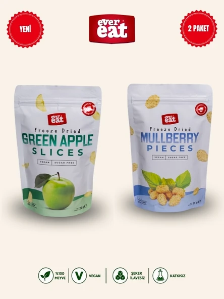 Evereat Elma-Dut Freeze Dry Meyve Cipsi 2'li Paket Doğal Atıştırmalık Seti ürün görseli 1