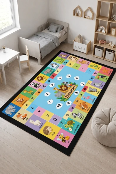 SonicTouch Çocuk Oyun Halısı Türkçe Eğitici Hayvanlar Alfabeli Halı Kaymaz Dijital Baskı 70x120cm ürün görseli 1