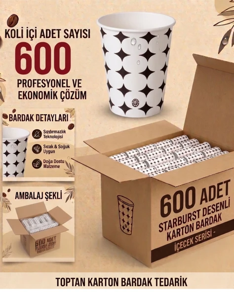 600 Adet Karton Bardak 7 Oz  Sızdırmaz Vending Modeli Kahve Çay Meşrubat Bardağı Sıcağa Dayanıklı Karton ürün görseli 1