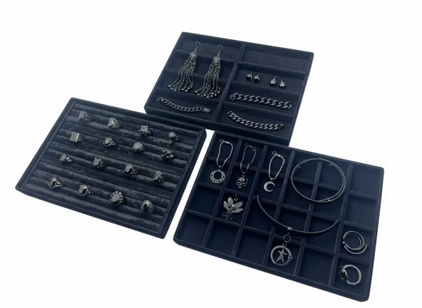 Bern Model Süet Kumaş Siyah Renk 34/24cm 3 Lü TakımTakı Sergileme Standı ürün görseli 1