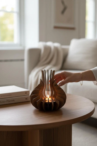 Modern Doğal Ahşap Mumluk – Premium Tealight Mumluk (16 cm) ürün görseli 1
