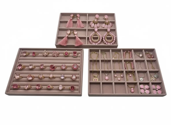 Bern Model Süet Kumaş Pembe Renk 34/24 cm 3 Lü TakımTakı Sergileme Standı ürün görseli 1